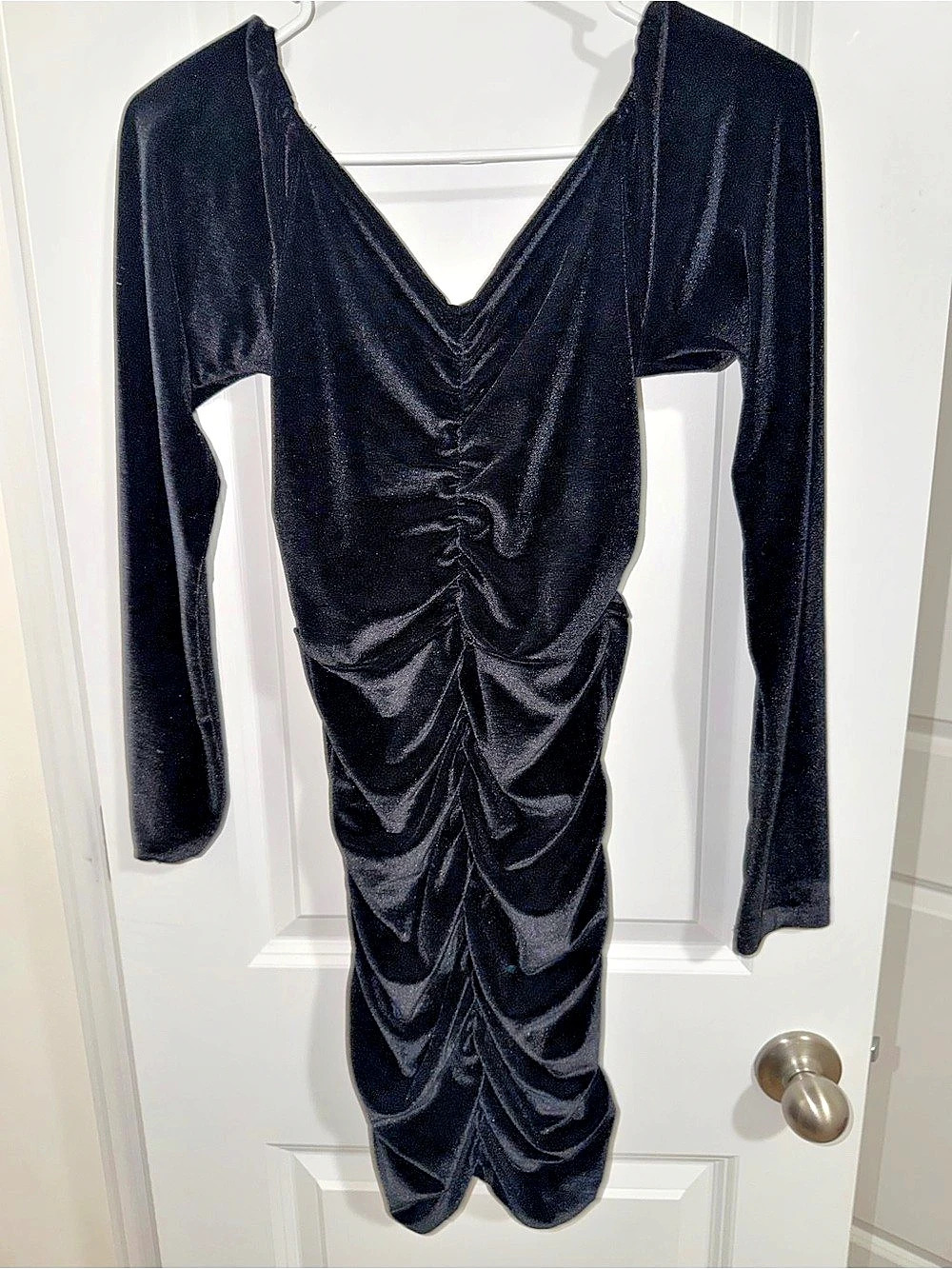 Black Ruched Velvet Mini Dress - Picture 2 of 2
